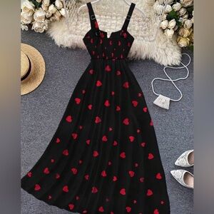 SHEIN Black Dress with Red Heart Pattern